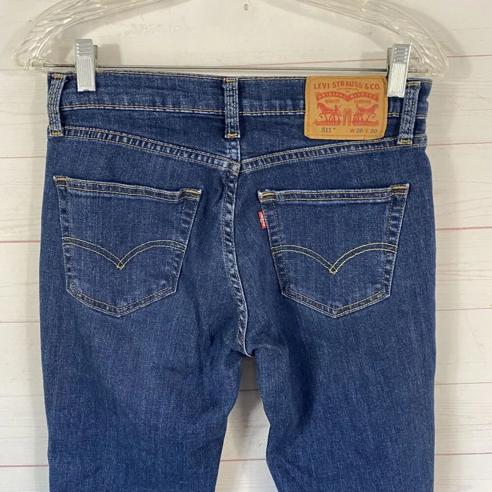 Levi's Mens 511 Slim Fit Distressed Jeans Size 28 Blue Stretch Actual-28x28